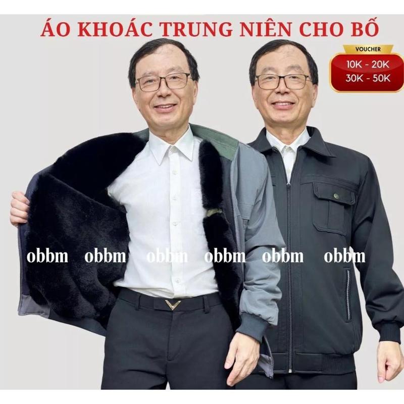 Áo khoác nam trung niên lót lông cho bố, áo trung niên cho bố cho ông ấm áp mẫu mới nhất ms610