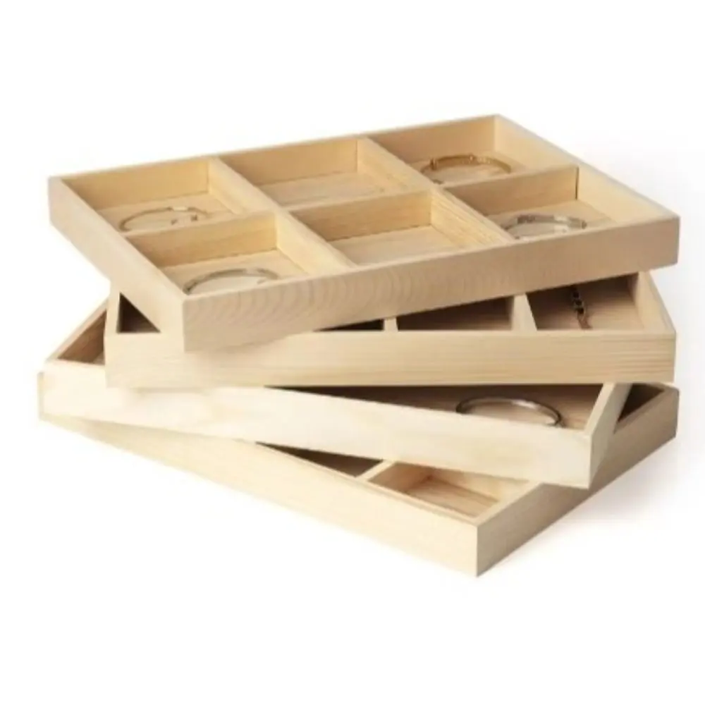 Dish Solid Wood Jewelry Display Tray 6/12/24/36 Grids Divider Necklace Storage Box High Quality Trinket Organizer Ring Earring Holder Desk