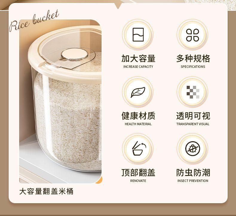 Product Introduction of Baldi Nasi, Ketibaan Baru, Isi Rumah, Kalis Serangga, Kalis Lembapan, Dimeterai, Gred Makanan, Kotak Penyimpanan Beras, Periuk Nasi, Sesuai untuk Menyimpan Beras, Tepung, Kacang 3
