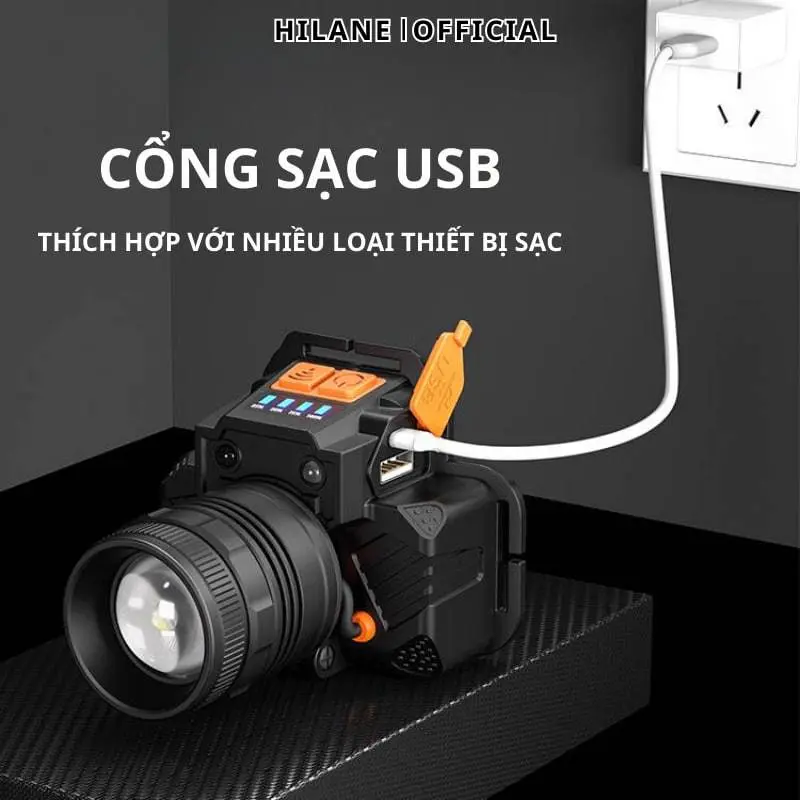 Đèn Pin Đội Đầu Hilane Vỏ Kim Loại Siêu Đẹp Kèm Dây Sạc 4