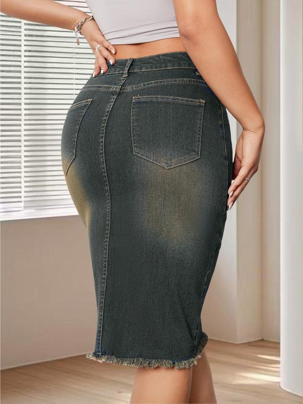 Women's Denim Skirt, Fashion Casual Knee Length Skirt for Daily Outdoor Wear, Ladies Bottoms for Summer 1