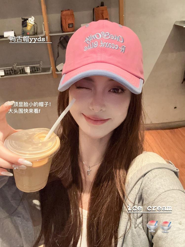 Product Introduction of Colorblock Soft Top Hip-Hop Baseball Cap, Unisex Korean-Style 3D Letter Embroidery, Wide Brim Duckbill Hat, Face-Slimming Design 5