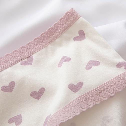 Quần Lót Nữ Màu Tím Xinh Xắn, Quần Lót Cotton Không Lộ Viền Họa Tiết Trái Tim Dễ Thương  Savill L110 Women ngắn 9