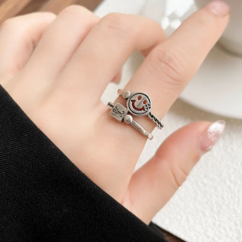 Nhẫn Mặt Cười, Nữ, Cỡ Nhỏ, Mở, Nhẫn Ngón Trỏ, Trang Sức, Cá Tính, 1 Cái Móc Chìa Khoá Pin