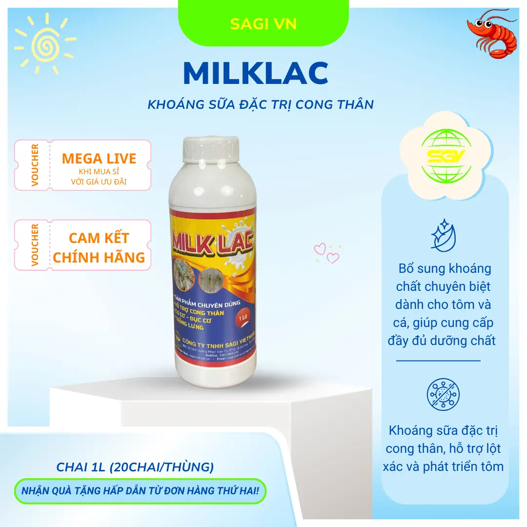 SAGI - MILK LAC  (Khoáng sữa Đặc trị cong thân) - Chai 1L