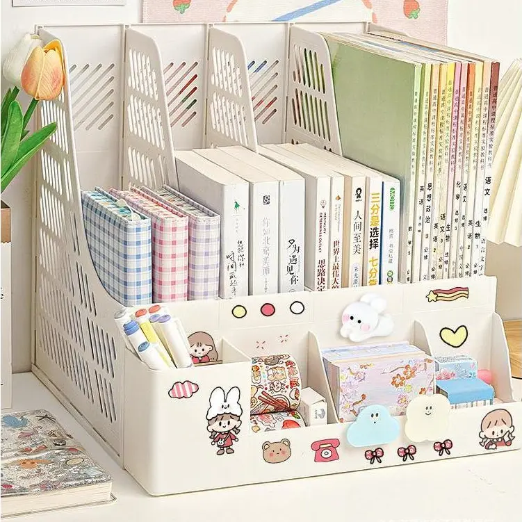 Minimalis Meja Belajar Stationary Kit Rak Buku Rak Penyimpanan desktop organizer Rak Penyimpanan Barang Pena Desk Organizer Stiker Lucu Gratis Perlengkapan Kantor Penyimpanan Informasi Rak Klasifikasi File Berkapasitas Besar Multi-fungsi Alat Hijau