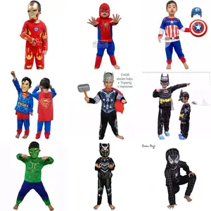 KOSTUM BAJU SETELAN ANAK SUPERHERO FREE TOPENG BATMAN SPIDERMAN SUPERMAN CAPTAIN AMERICA BLACK PANTHER VENOM THOR
