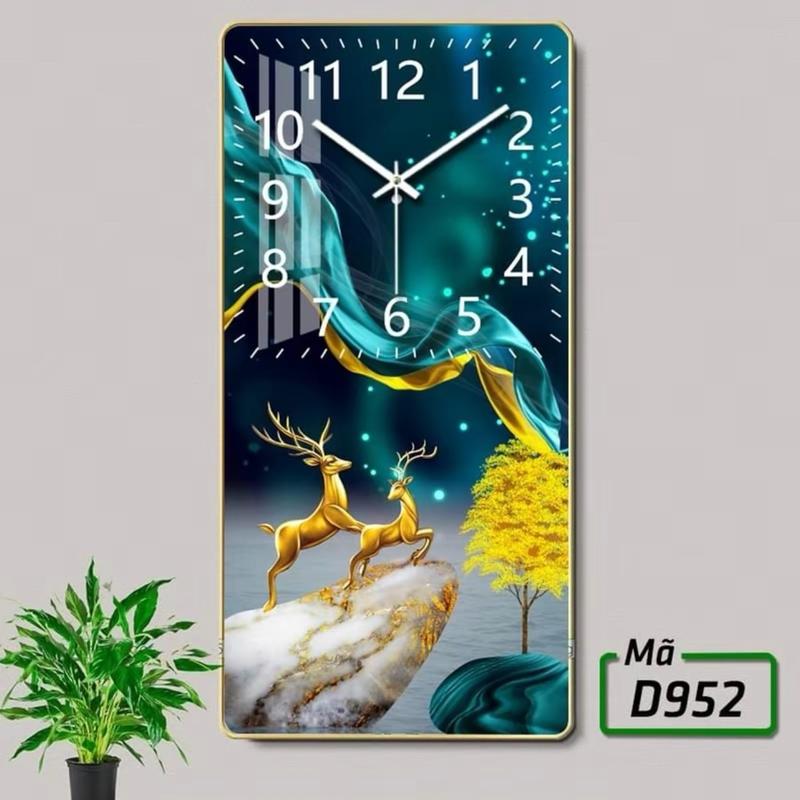 Đồng Hồ Tráng Gương 5D In UV Nai hươu tài lộc đứng kim trôi chuẩn giờ - Tranh đồng hồ tráng gương treo tường trang trí nhà cửa Hiện đại Decor Phòng.