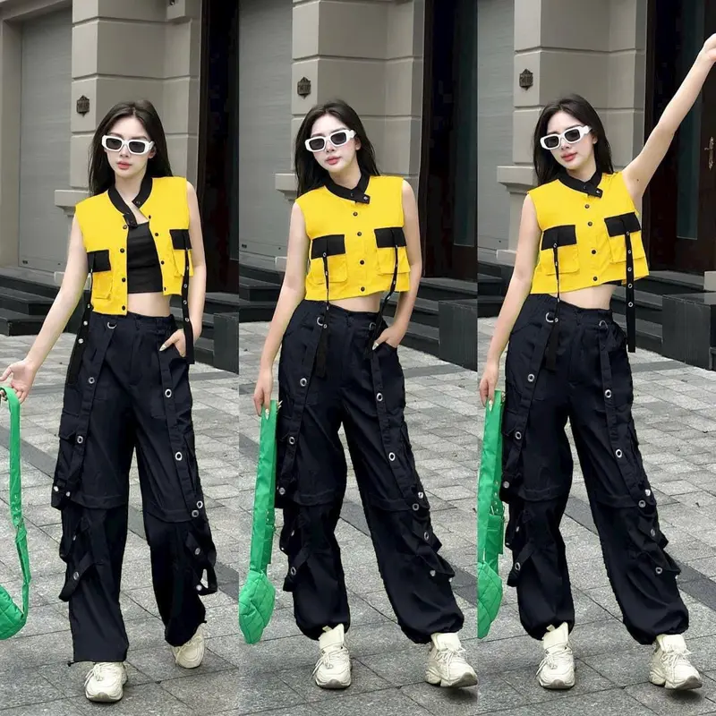 Bộ tập thể thao dân vũ,zumba,shuffledance,erobic sét 2 món chất kaki quần ống xuông Sport Chạy Bộ Thể Dục ống xuông [TS) 7