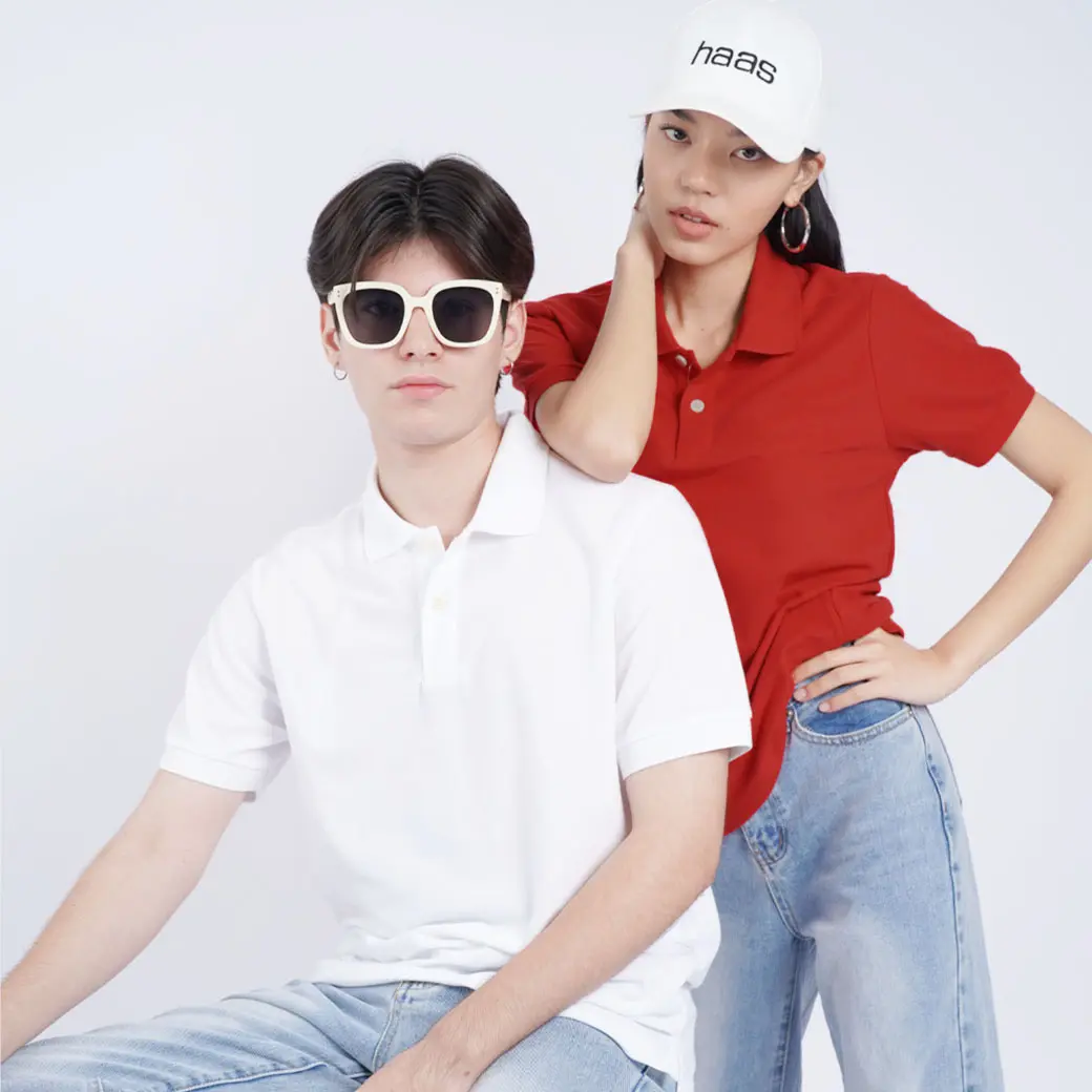 เสื้อโปโล unisex, Haas, รุ่นพื้นฐาน, สำหรับผู้ชายและผู้หญิง, ไม่มีโลโก้ปัก, รหัส sfsq2168 Shirt สุภาพบุรุษ