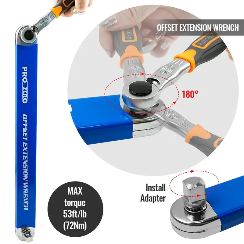 3/8" Offset Extension Wrench Set, Including 1/2" & 1/4" & 3/8" Square Drive Adapters, 15" Impact Ready Socket Wrench Tool, Gift 3