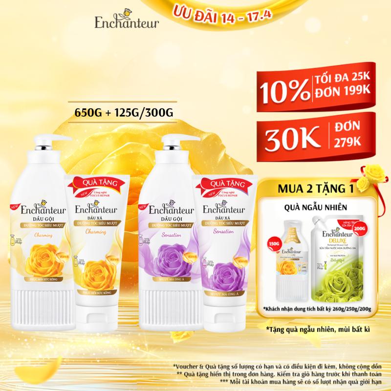 [TẶNG DẦU XẢ 300G] Dầu Gội Dưỡng Tóc Hương Nước Hoa Women Enchanteur 650g ( Charming / Sensation) + Tặng kèm Dầu xả Enchanteur ( Mùi ngẫu nhiên) 125g