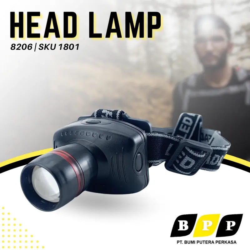 Head Lamp Outdoor Fokus Zoom LED 8206 | Lampu Senter Kepala Camping | 1801 0