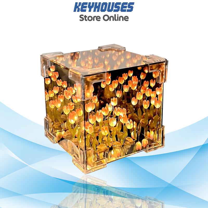 Đèn Ngủ LED Hoa Tulip Kính Tráng Gương Bóng Handmade Quà Tặng Sinh Nhật