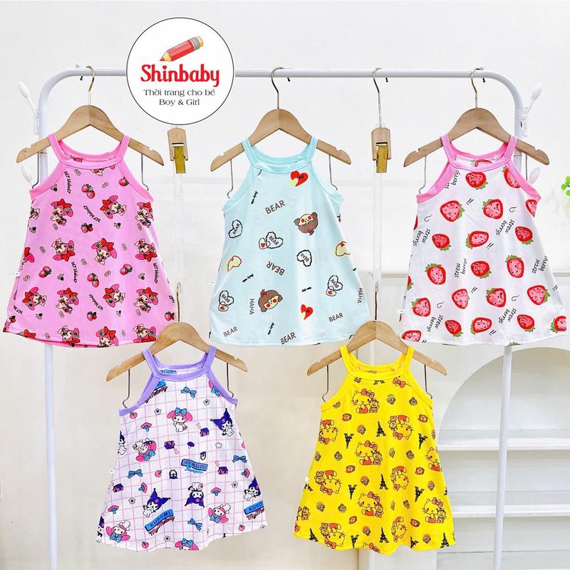 (9-40kg) Set 5 Váy Hai Dây Cổ Yếm Thun Tăm Lạnh Mềm Mát Nhiều Hình In Dễ Thương Cho Bé Gái Mặc Đi Học, Đi Chơi, Mặc Ở Nhà Mát Mẻ vaybe Jean