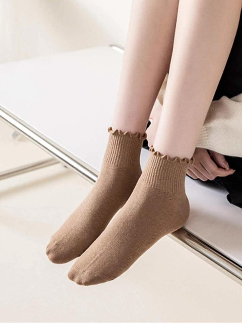 Product Introduction of Women's Frill Trim Crew Socks, Casual Basic Low Cut Socks for Galentine Day for Daily Wear, Pop Socks, Women's Socks for All Seasons, Socks for Women 5