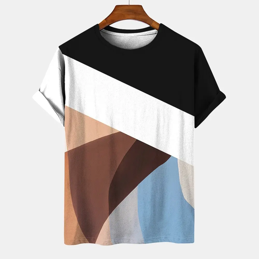 Summer new men's clothing retro striped design T-shirt 3D printed pattern versatile casual short sleeved street clothing Fabric Menswear