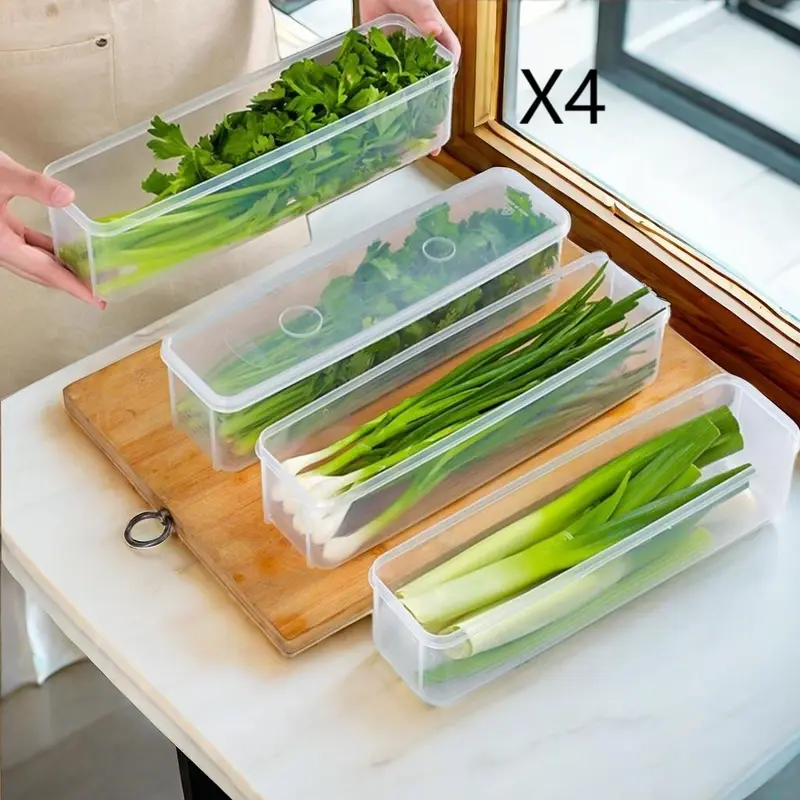 Hộp bảo quản thực phẩm tủ lạnh, 4 hộp, Thích hợp cho các loại thực phẩm như hành tây, tỏi và các loại rau khác, cũng thích hợp cho mì ống, trứng, có thể được sử dụng trong tủ lạnh, bảo quản thực phẩm, hộp bảo quản rau và trái cây, làm bằng nhựa 0