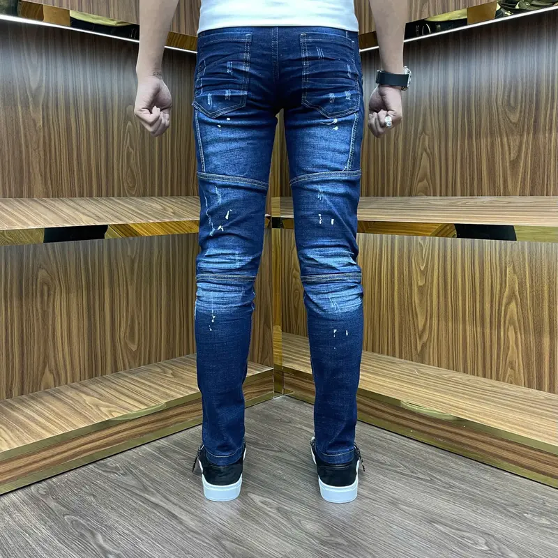 Quần Jeans nam xám bạc rách khóa lệch sước bốn cúc 5