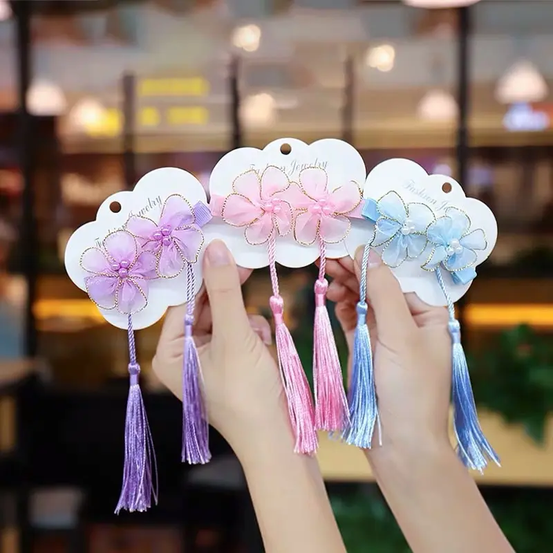 Kẹp Tóc Tua Rua Công Chúa Hoa Trung Quốc Dễ Thương, Bộ 2 Chiếc, Phụ Kiện Cài Tóc Ngọt Ngào Cho Trẻ Em, Kẹp Tóc Cho Bé Gái, Kẹp Tóc, Kẹp Tóc, Phụ Kiện Tóc