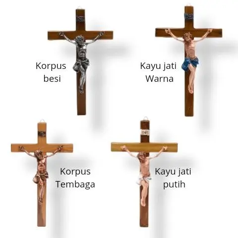 PAJANGAN SALIB GANTUNG DINDING KATOLIK ROHANI KAYU JATI 30CM YESUS