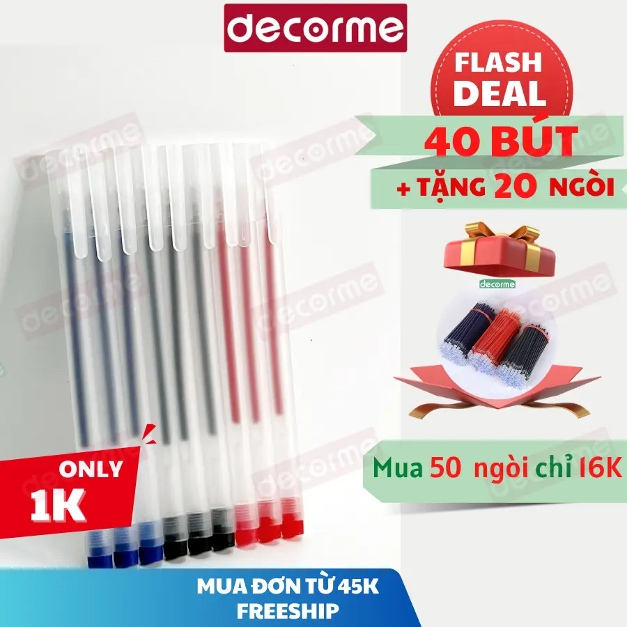 Bút Gel Nắp Cài Mực Đen Xanh Đỏ - Mực Khô Nhanh Ngòi 0, 5Mm [Chọn Đúng Phân Loại Tặng Quà]