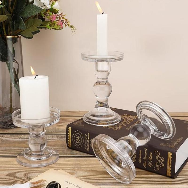 Clear Glass Candle Holder, 3 Counts/set Modern Candle Holder, Decorative Candle Holder for Wedding Graduation Birthday Party 2