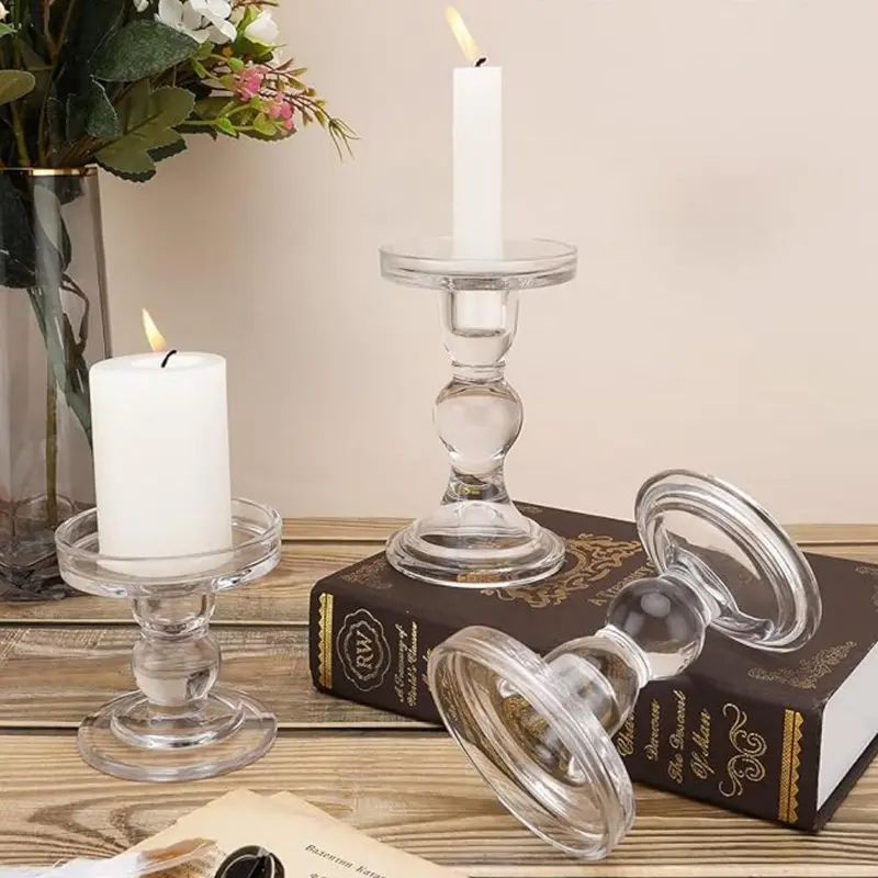 Clear Glass Candle Holder, 3 Counts/set Modern Candle Holder, Decorative Candle Holder for Wedding Graduation Birthday Party 2