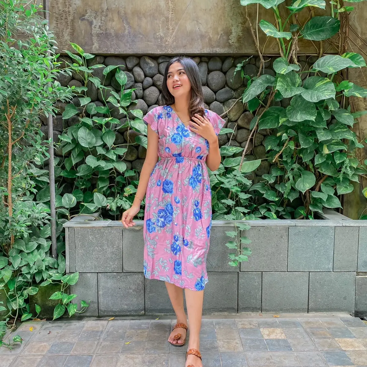 Daster bali flory fushia