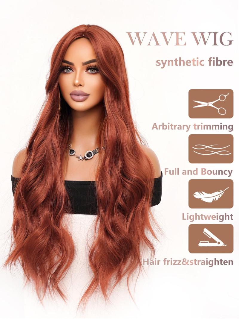 Product Introduction of 30 Inch Ginger Orange Long Wavy Wigs for Women, Gorgeous Fluffy Wigs without Bangs, Synthetic Full Machine Wigs for Party, Daily Use 3