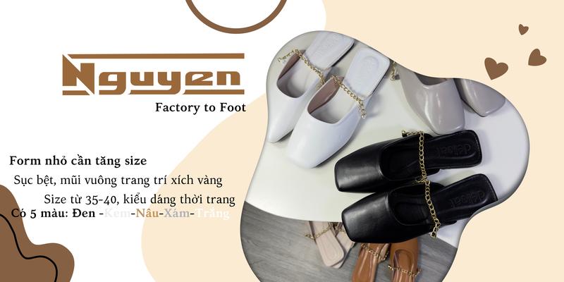 Product Introduction of (Form ngắn tăng size) Giày nữ sục bệt mũi vuông gót vuông trang trí xích vàng  thời trang Nguyễn Gia N139 Shoes DéP 1