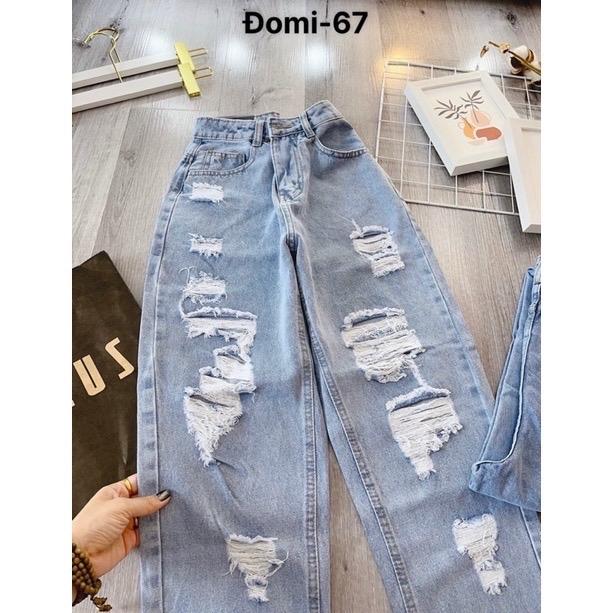 Quần Baggy Nữ Rách BigSize 55kg-80kg Lưng Cao Form Rộng Thoái Mái Không Giãn Women Denim Jean Pants