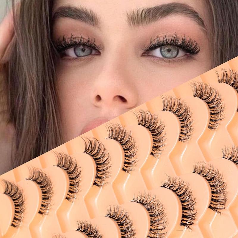 Product Introduction of Natural Curling Wispy Cat Eye Faux Lashes Strip Lashes, 10 Pairs Reusable Lengthening and Volumizing Faux Eye Lashes for Women and Girls, Makeup 0