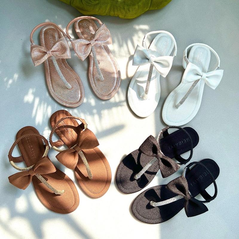 Dép Xăng - Đan Tông Kẹp Nữ Mũi Tròn Nơ To Dễ Thương, Bề Mặt Êm Chân, Đế Chống Trơn Trượt  Mũi tròn DéP GiàY