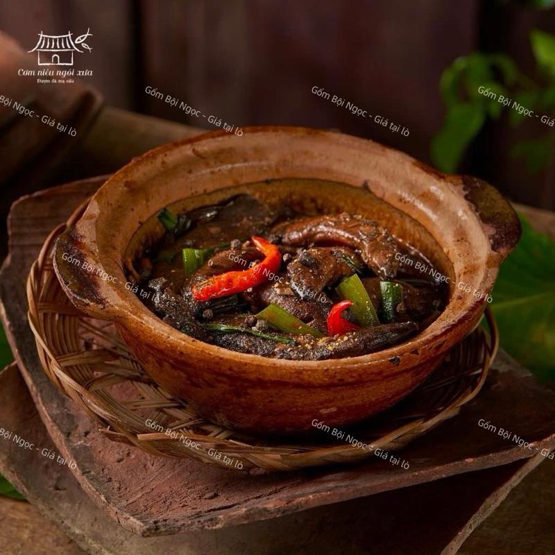  Nồi Đất Kho Cá - Tráng Men Lòng - Size 17cm 20cm - Có Quai Nắp Đậy - Kho Thịt - Nấu Canh - Gốm Đất Nung 