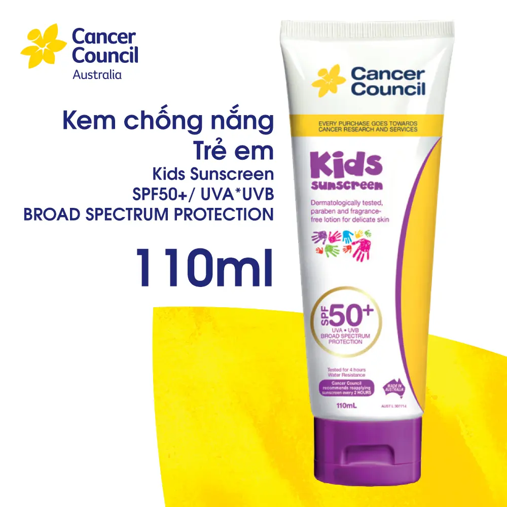 [T7/2025] Kem chống nắng trẻ em Cancer Council Kids SPF 50+/PA ++++ 110ml