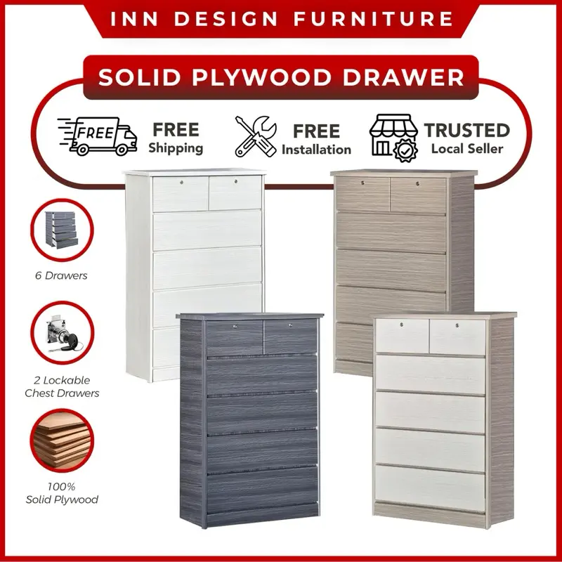 INNDESIGN 3 Colors New Series Chest of Drawers With Lock (Free Delivery and Installation)