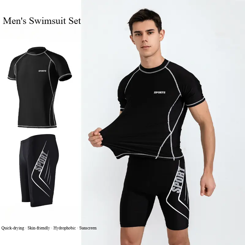 Swimsuit Men's Split Two-piece Set Men's Sunscreen Short Sleeve Surfing Snorkeling Suit Large Size Beach Men's Swimsuit