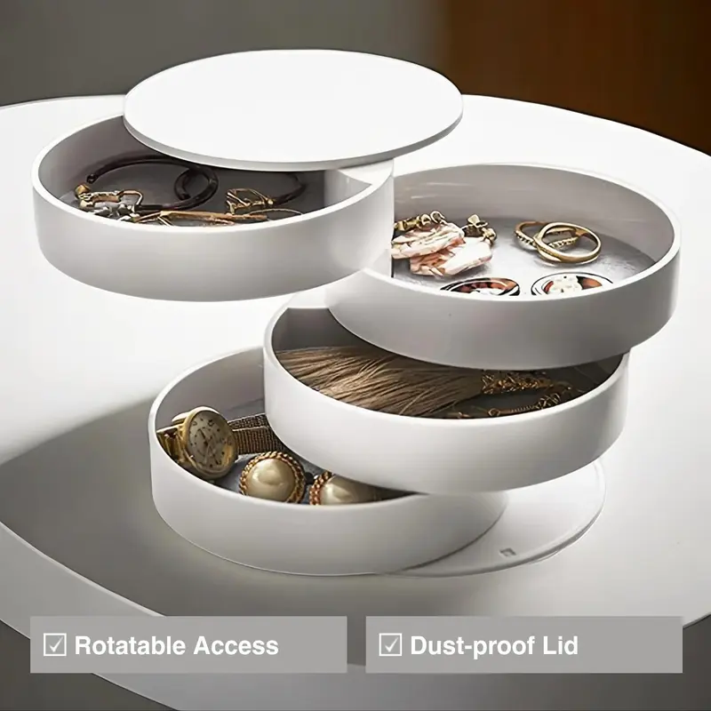 Round Multi-layer Desktop Rotating Jewelry Storage Box, Dust-proof Rotatable Accessories Makeup Organizer with Lid for Dressers for Bedroom, Room Organizer, Sweet Furniture, Dressers Countertop Organizers, Home Decoration, Room Decor, Teenage Girl Gifts 1