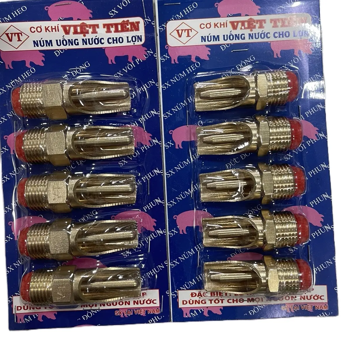 Vỉ 5  Núm uống nước cho heo ren 21mm , Tự động mở - đóng ngắt nước chất liệu đồng núm vặn dày .