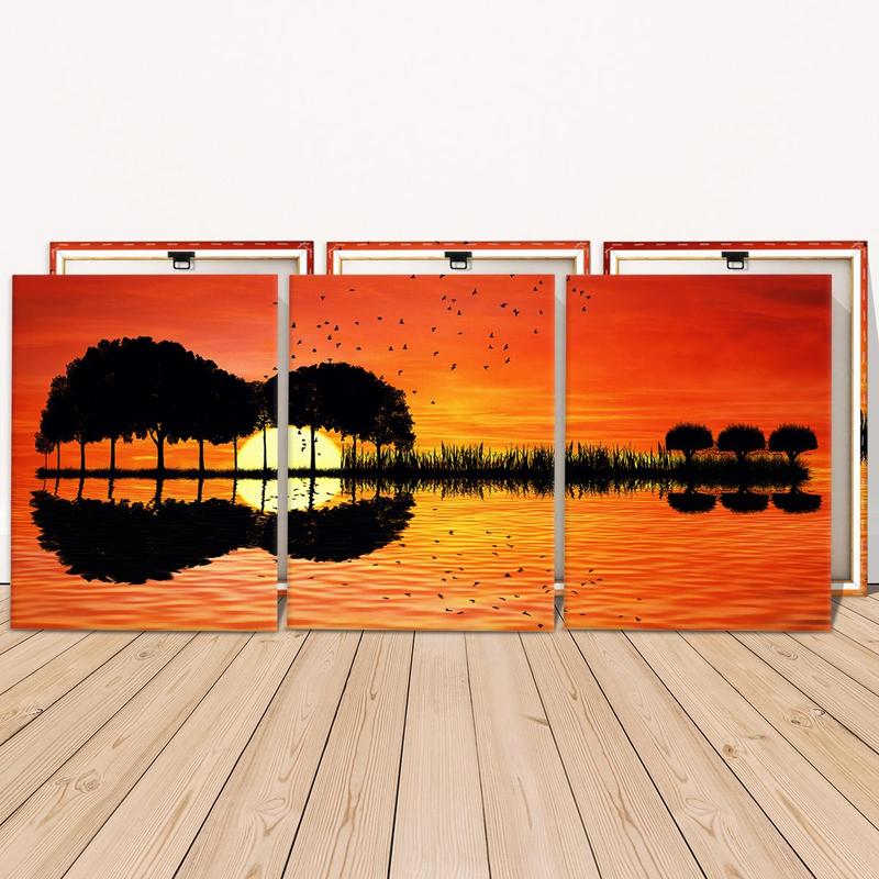 Sunset Guitar & Lake Pattern Framed Canvas Painting, 3 Counts Modern Wall Art Painting, Wall Art Decor for Home Living Room Bedroom Office 4