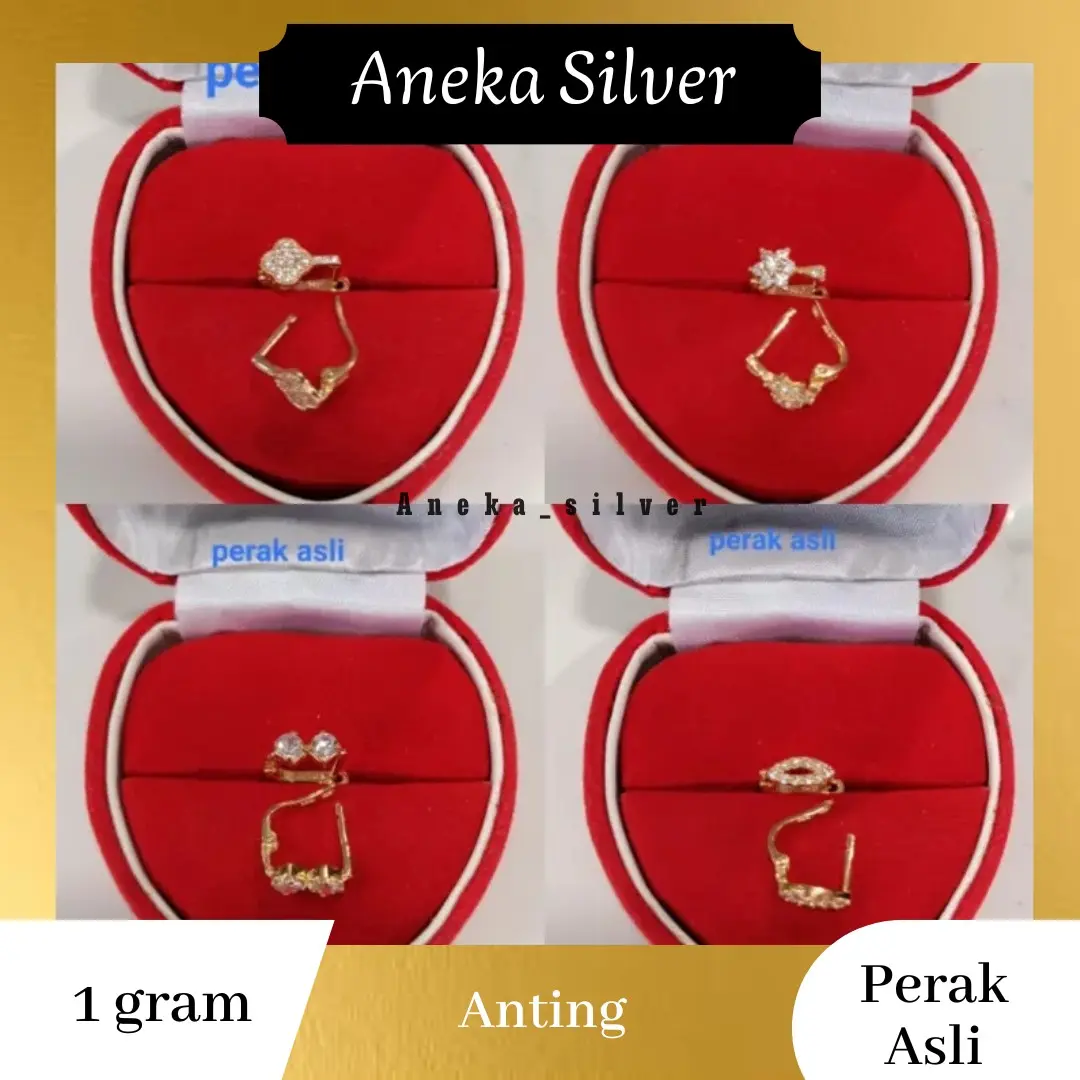 Anting Jepit Mata2 Variasi, Sepuh Kuning Perak Asli 925
