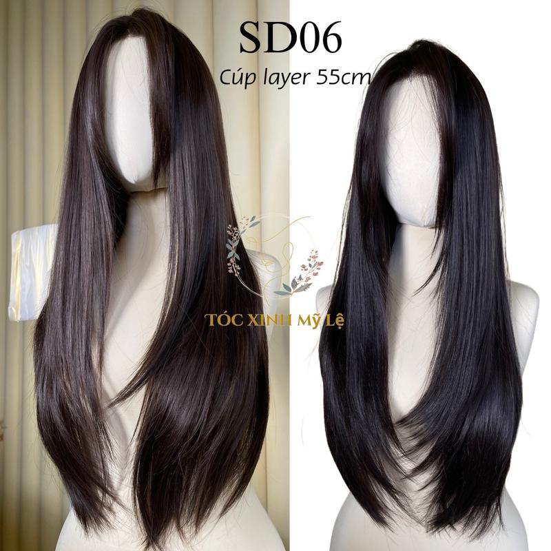  SD06 HAI MÁI SIÊU DA CÚP LAYER 55cm   kèm lược + dưỡng + lưới trùm   chất tóc được làm bằng sợi tơ Women Wig Tóc Giả 