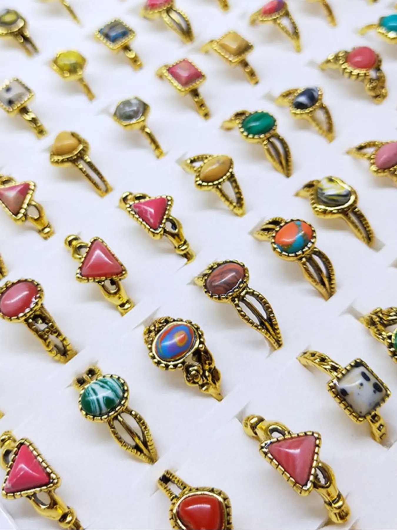 Random Style Vintage Geometric Stone Decorated Ring, Fashion Jewelry for Party, Daily Clothing Decor, Trendy All-match & Exquisite Jewelry for Birthday Gift