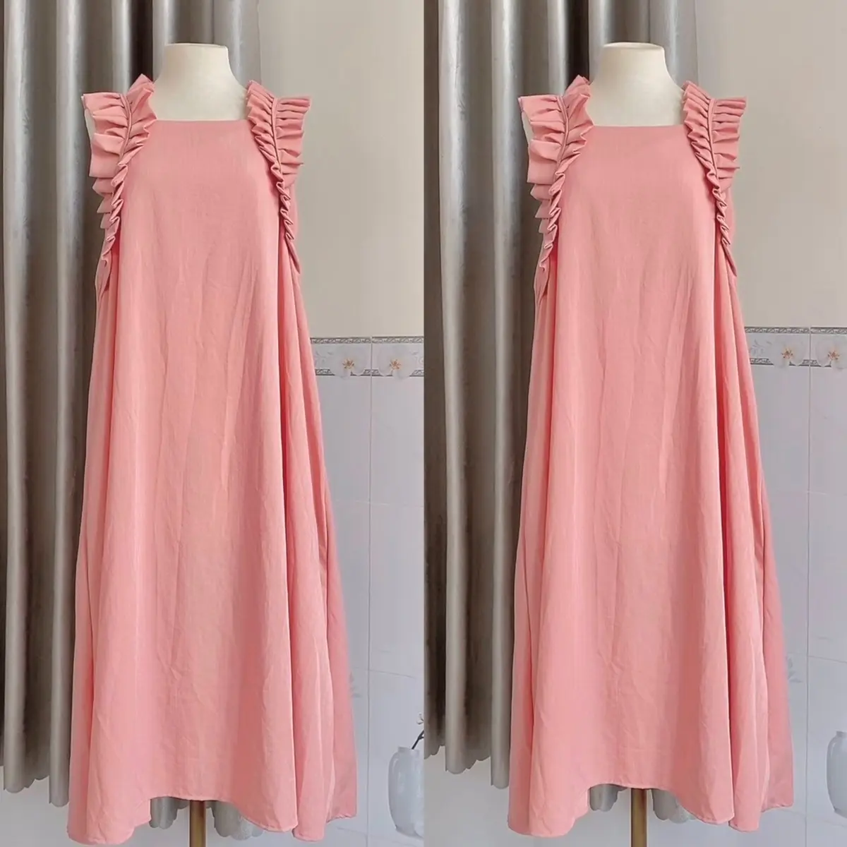 Đầm maxi dáng dài phối cổ bèo thắt nơ khuy sau siêu xinh nhiều màu - Deng Dress