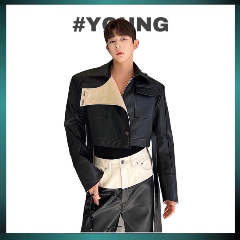 Áo Khoác Da Phối Vải - Form Croptop - Phong Cách Hàn Quốc aokhoac nam
