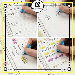 ￼4pcs sank magic book buku belajar menulis anak buku angka huruf buku edukasi anak tk sd paud