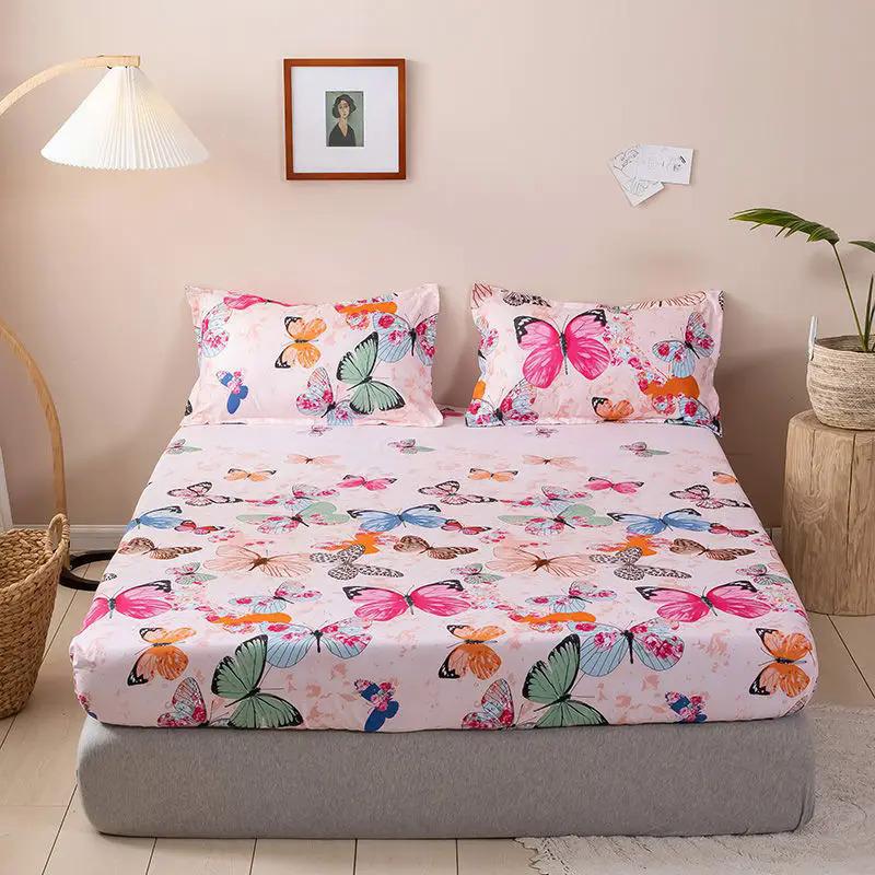 Product Introduction of Mattress Cover With Elastic Band Soft Printed Solid Polyester Fitted Sheet NO Pillowcase Pad Protector Linen Double Queen Size 34