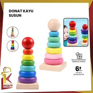 [COD] SM M329 Puzzle Tower Donut Kayu Susun Permainan Edukasi Anak Warna Pelangi Import