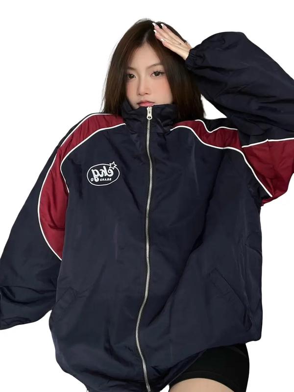 Áo Khoác Dù Gió Logo Brand Phối Màu 2 Lớp Nam Nữ Mặc - Áo Bomber Bóng Chày Có Khoá kéo Zip - Thu Đông Top Jacket Đen